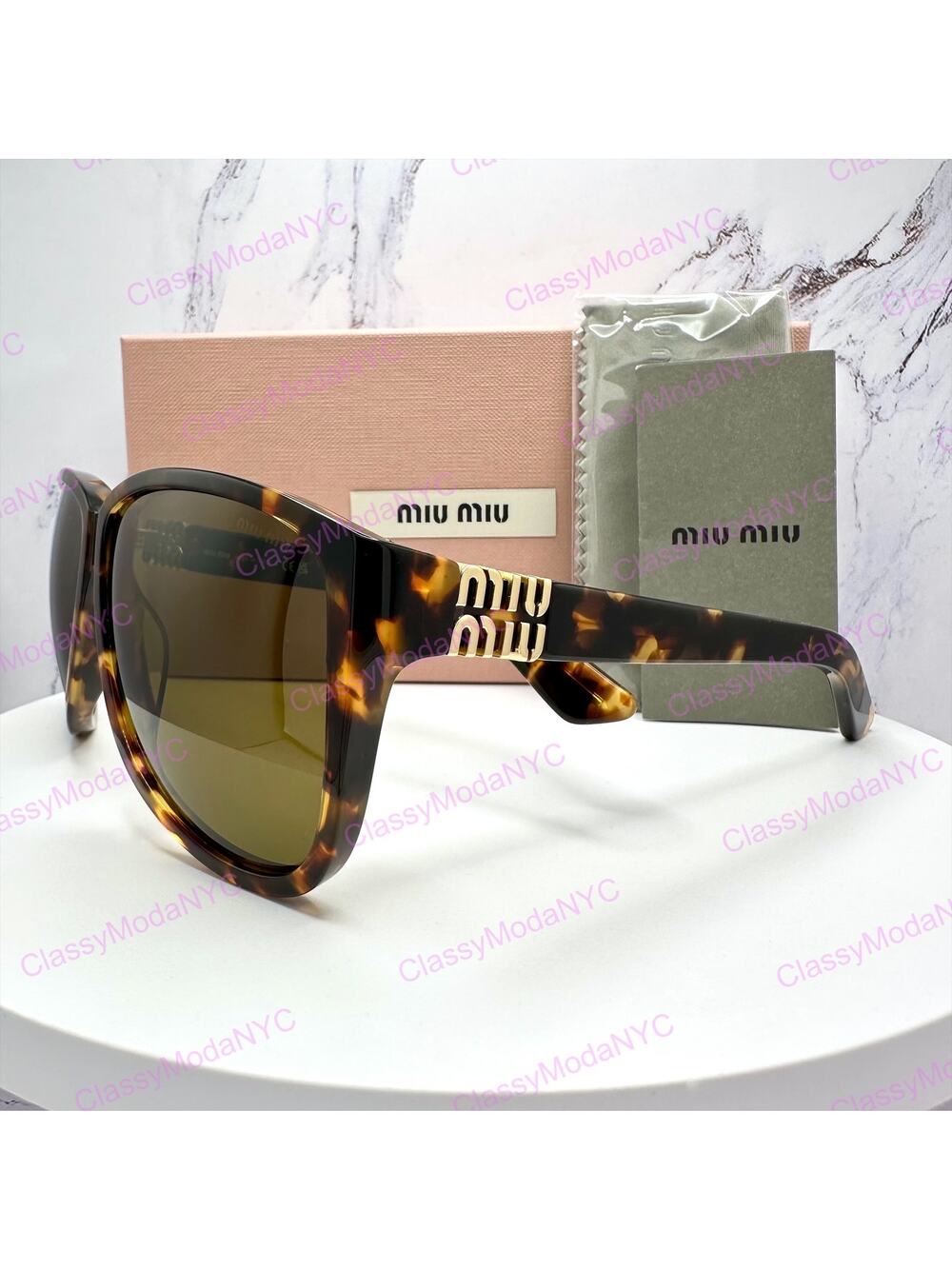 New MIU MIU Sunglasses Aviator Pilot Brown Honey Havana Tortoise